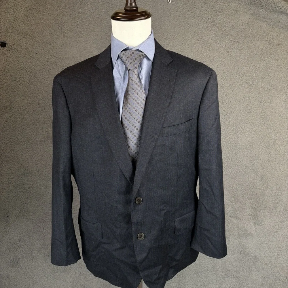 J‎ Hilburn 2 Piece Suit Mens 42R Blazer 36x29 Pant Dark Gray Blue Pinstripe